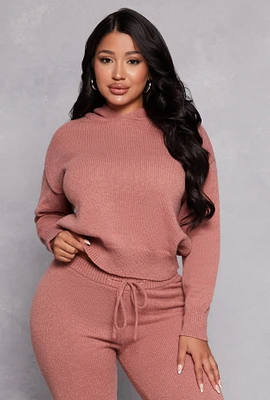 Womens Brushed Knit Pullover Hoodie, Pink, Size M
