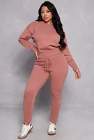 Womens Brushed Knit Pullover Hoodie, Pink, Size M