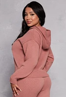 Womens Brushed Knit Pullover Hoodie, Pink, Size M