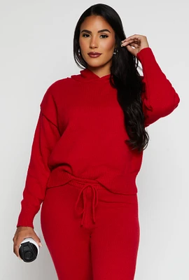 Womens Brushed Knit Pullover Hoodie, Red, Size M