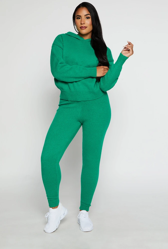 Womens Brushed Knit Drawstring Joggers, Green, Size M