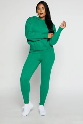 Womens Brushed Knit Drawstring Joggers, Green, Size M