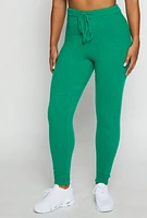 Womens Brushed Knit Drawstring Joggers, Green, Size M