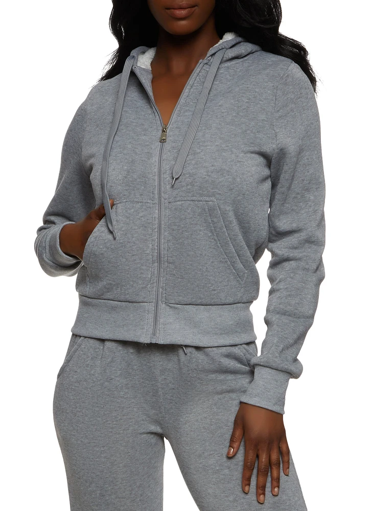 Womens Zip Up Fleece Hoodie, Grey, Size M