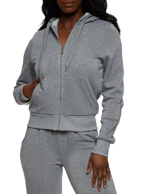 Womens Zip Up Fleece Hoodie, Grey, Size M