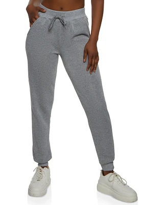 Womens Drawstring Waist Fleece Joggers, Grey, Size L