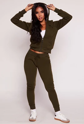 Womens Drawstring Waist Fleece Joggers, Green, Size M