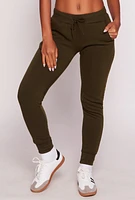Womens Drawstring Waist Fleece Joggers, Green, Size M