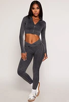 Womens Seamless Ribbed Knit Zip Front Crop Top, Grey, Size L