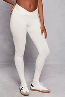 Womens Seamless Ribbed Knit Crossover Leggings, White, Size M