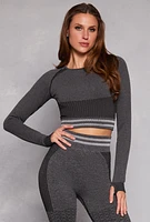 Womens Seamless Striped Active Crop Top, Grey, Size S-M