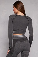 Womens Seamless Striped Active Crop Top, Grey, Size S-M