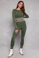 Womens Seamless Striped Active Crop Top, Green, Size S-M