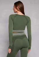 Womens Seamless Striped Active Crop Top, Green, Size S-M