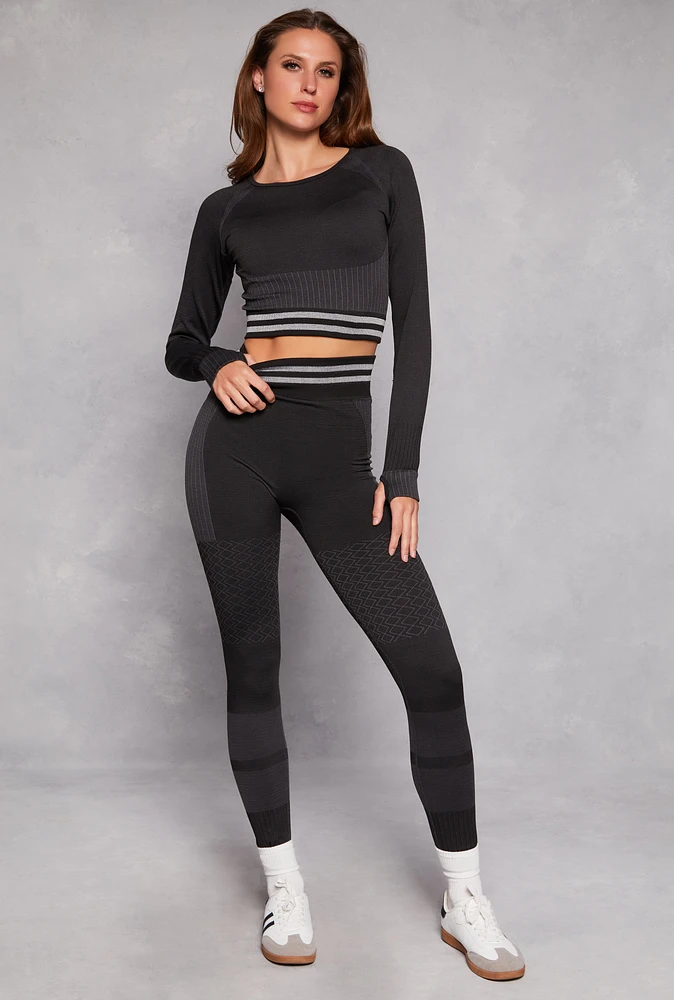 Womens Seamless Striped High Waisted Leggings, Black, Size S-M