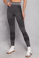 Womens Seamless Striped High Waisted Leggings, Grey, Size S-M