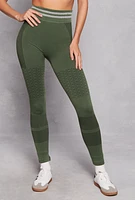 Womens Seamless Striped High Waisted Leggings, Green, Size S-M