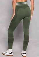 Womens Seamless Striped High Waisted Leggings, Green, Size S-M