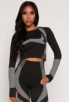 Womens Seamless Color Block Long Sleeve Top, M