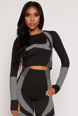 Womens Seamless Color Block Long Sleeve Top,