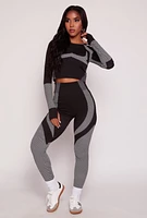 Womens Seamless Color Block Long Sleeve Top, M
