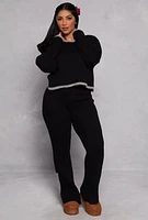 Womens Ribbed Contrast Trim Long Sleeve Sweater, Black, Size M