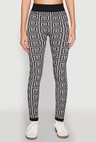 Womens Color Block Greek Key Print Leggings, Grey