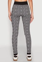 Womens Color Block Greek Key Print Leggings, Grey