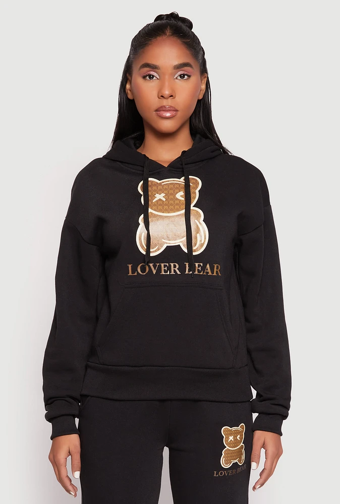 Womens Fleece Lover Bear Graphic Hoodie, M