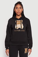 Womens Fleece Lover Bear Graphic Hoodie, M