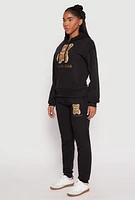Womens Fleece Lover Bear Graphic Hoodie, M