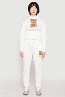 Womens Fleece Lover Bear Graphic Hoodie, White, Size M