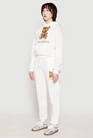 Womens Fleece Lover Bear Graphic Hoodie, White, Size M