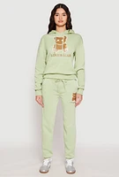 Womens Fleece Lover Bear Graphic Hoodie, Green, Size S