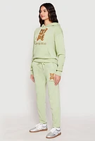 Womens Fleece Lover Bear Graphic Hoodie, Green, Size S