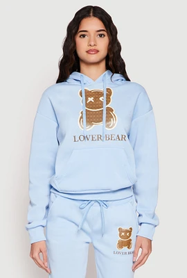 Womens Fleece Lover Bear Graphic Hoodie, Blue, Size M