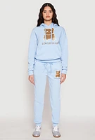 Womens Fleece Lover Bear Graphic Hoodie, Blue, Size M