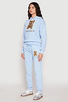 Womens Fleece Lover Bear Graphic Hoodie, Blue, Size M
