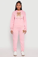 Womens Fleece Lover Bear Graphic Hoodie, Pink, Size S