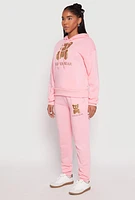 Womens Fleece Lover Bear Graphic Hoodie, Pink, Size S
