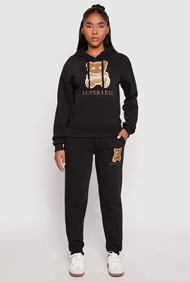 Womens Fleece Lover Bear Graphic Joggers,