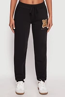 Womens Fleece Lover Bear Graphic Joggers,