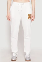 Womens Fleece Lover Bear Graphic Joggers, White, Size L