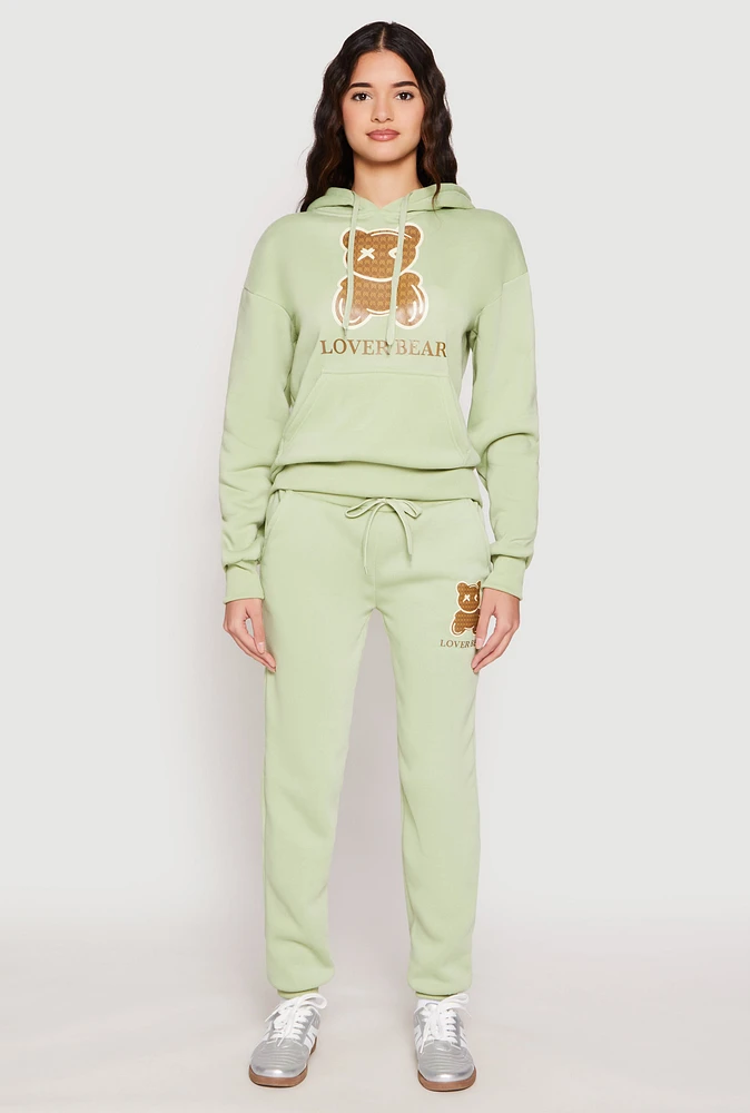 Womens Fleece Lover Bear Graphic Joggers, M