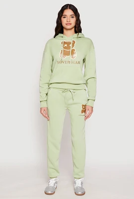 Womens Fleece Lover Bear Graphic Joggers, M