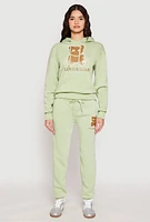 Womens Fleece Lover Bear Graphic Joggers, M