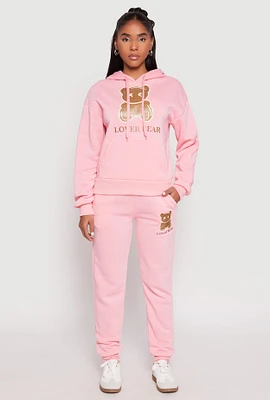 Womens Fleece Lover Bear Graphic Joggers, Pink,