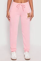 Womens Fleece Lover Bear Graphic Joggers, Pink,