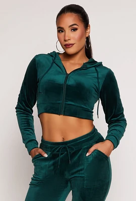 Womens Velour Zip Front Hoodie, L