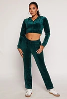 Womens Velour Zip Front Hoodie, L